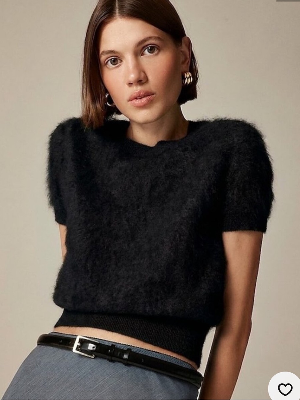 J. Crew Brushed Cashmere Black Short-Sleeve Crew Sweater